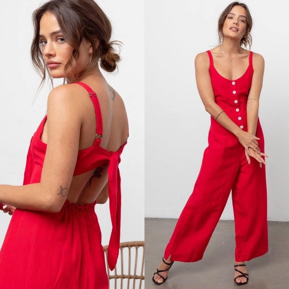 Rails Teresa Jumpsuit in Cayenne Red - Linen Blend - Wide Leg - Size M